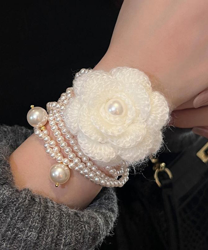 Brief White Alloy Camellia Pearl Beading Double Layered Pendant Necklace YU023 ABC