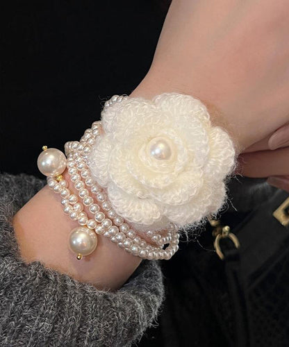 Brief White Alloy Camellia Pearl Beading Double Layered Pendant Necklace YU023 ABC