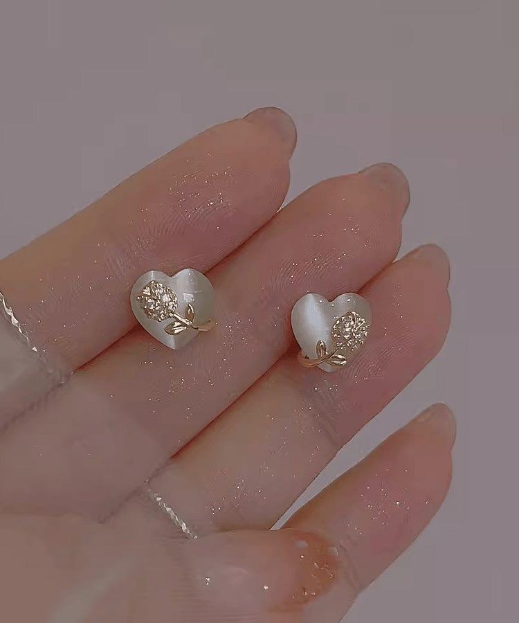 Brief White Alloy Zircon Tulip Cat Eye Ston Love Stud Earrings RG002 ABC