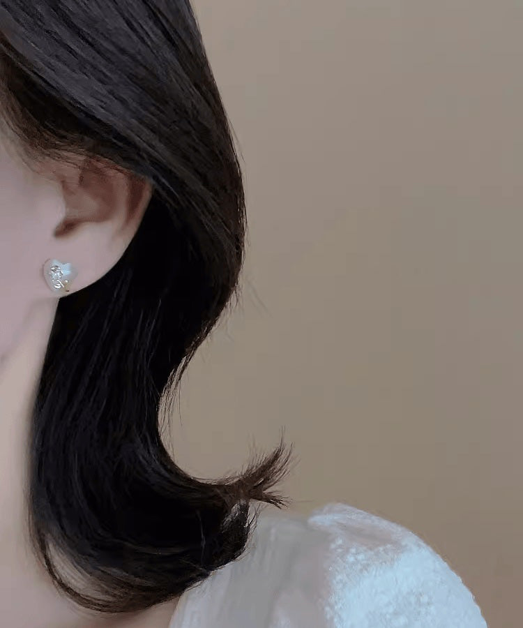 Brief White Alloy Zircon Tulip Cat Eye Ston Love Stud Earrings RG002 ABC