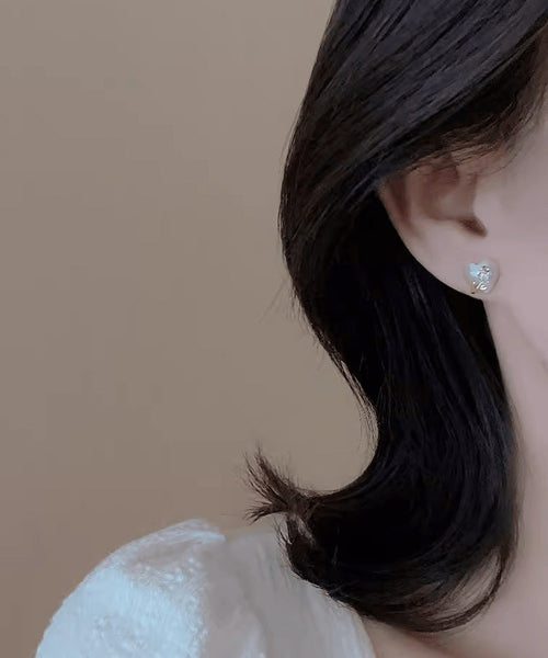 Brief White Alloy Zircon Tulip Cat Eye Ston Love Stud Earrings RG002 ABC