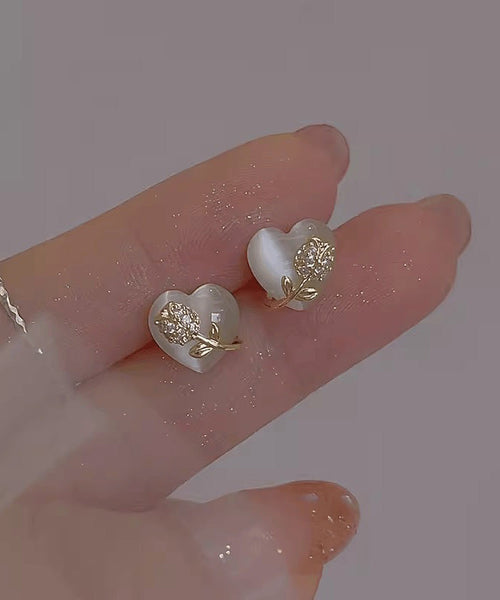 Brief White Alloy Zircon Tulip Cat Eye Ston Love Stud Earrings RG002 ABC