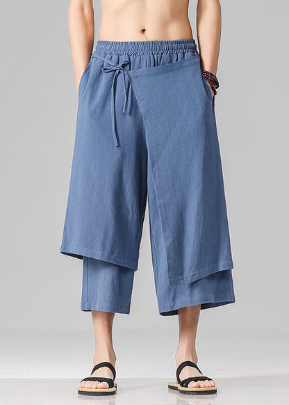 Brief White Asymmetrical Patchwork Men Wide Leg Pants Summer YT029 Men-Silk-MENCP240721