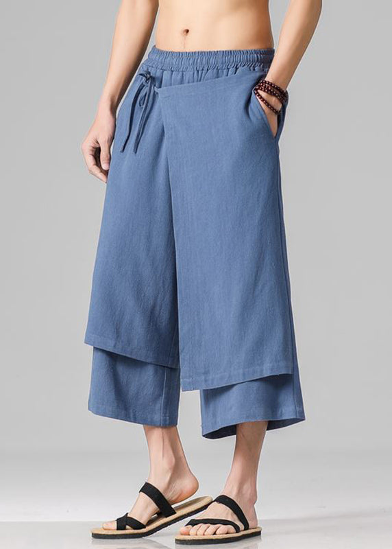 Brief White Asymmetrical Patchwork Men Wide Leg Pants Summer YT029 Men-Silk-MENCP240721