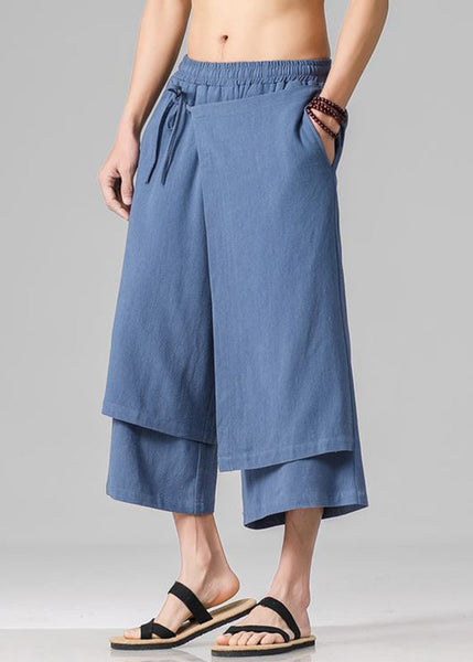 Brief White Asymmetrical Patchwork Men Wide Leg Pants Summer YT029 Men-Silk-MENCP240721