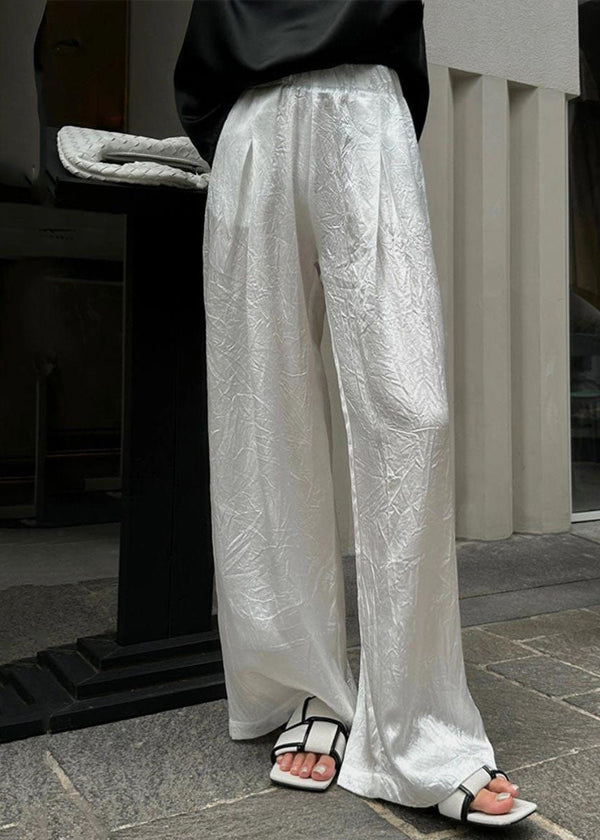 Brief White Elastic Waist Straight Pants Summer VB1054 Ada Fashion