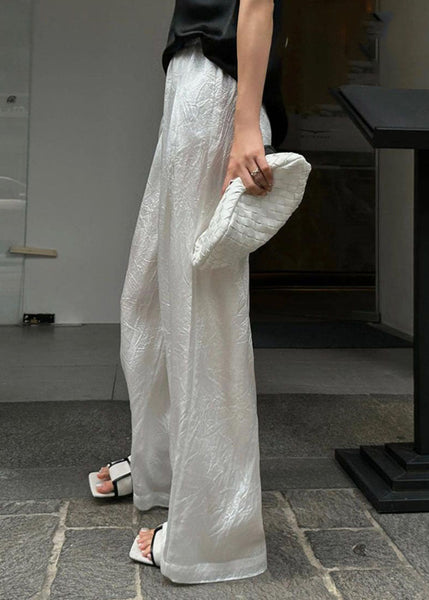 Brief White Elastic Waist Straight Pants Summer VB1054 Ada Fashion