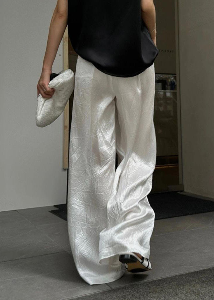 Brief White Elastic Waist Straight Pants Summer VB1054 Ada Fashion