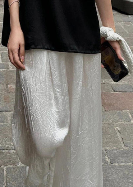 Brief White Elastic Waist Straight Pants Summer VB1054 Ada Fashion