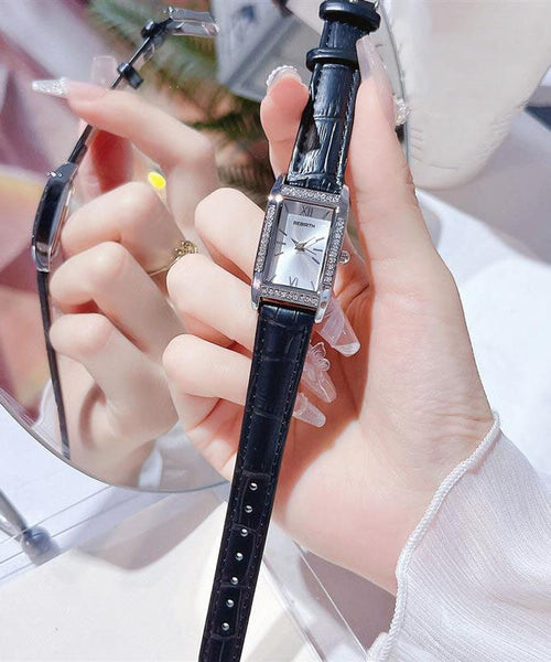 Brief Zircon Watches Leather White Square FashionChic