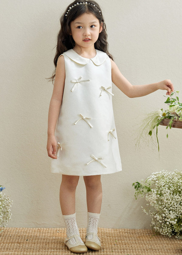 Brief White Peter Pan Collar Bow Kids Long Dresses Sleeveless QV003 WS-JRTZSDGL241026