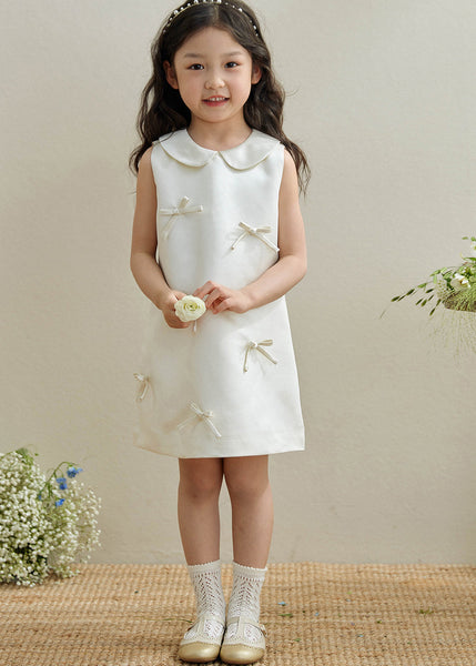 Brief White Peter Pan Collar Bow Kids Long Dresses Sleeveless QV003 WS-JRTZSDGL241026
