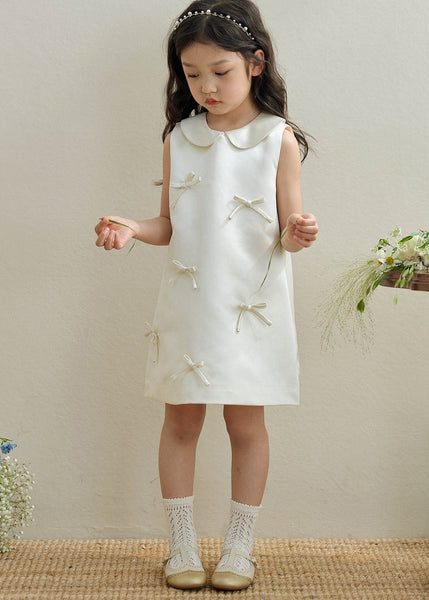 Brief White Peter Pan Collar Bow Kids Long Dresses Sleeveless QV003 WS-JRTZSDGL241026