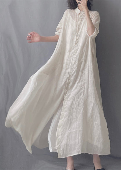 Brief White Peter Pan Collar Button Maxi Shirts Dress Spring GH1047 Ada Fashion