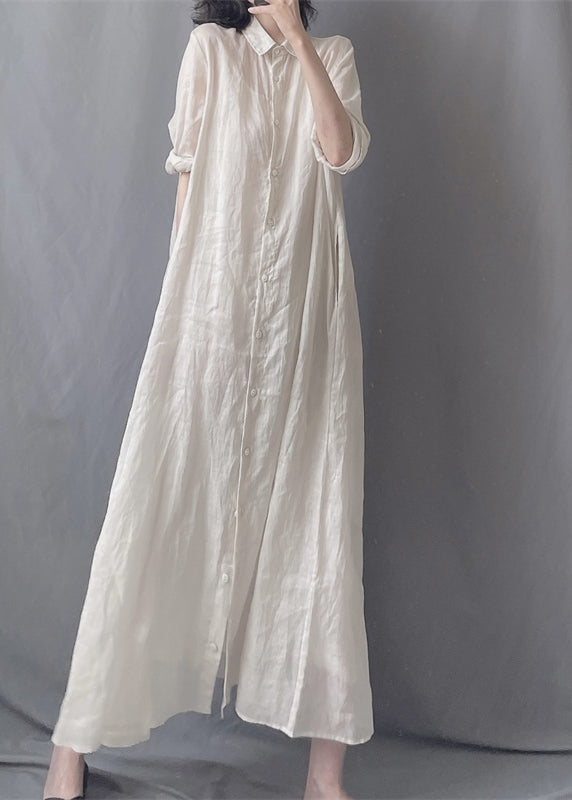 Brief White Peter Pan Collar Button Maxi Shirts Dress Spring GH1047 Ada Fashion