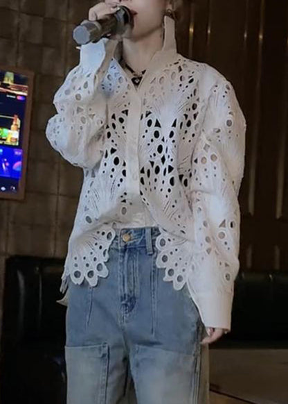 Shirt Out Lace Peter White Spring Hollow Pan Brief Collar FashionChic