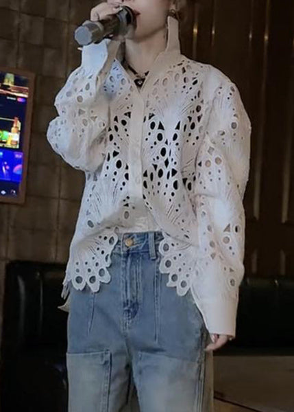 Shirt Out Lace Peter White Spring Hollow Pan Brief Collar FashionChic