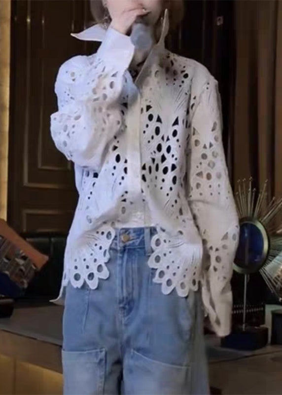 Shirt Out Lace Peter White Spring Hollow Pan Brief Collar FashionChic