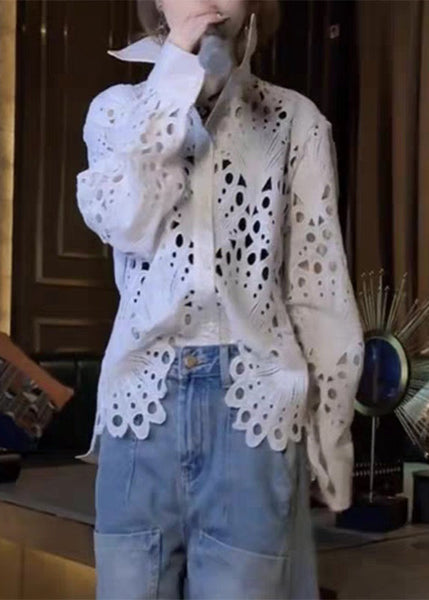 Shirt Out Lace Peter White Spring Hollow Pan Brief Collar FashionChic