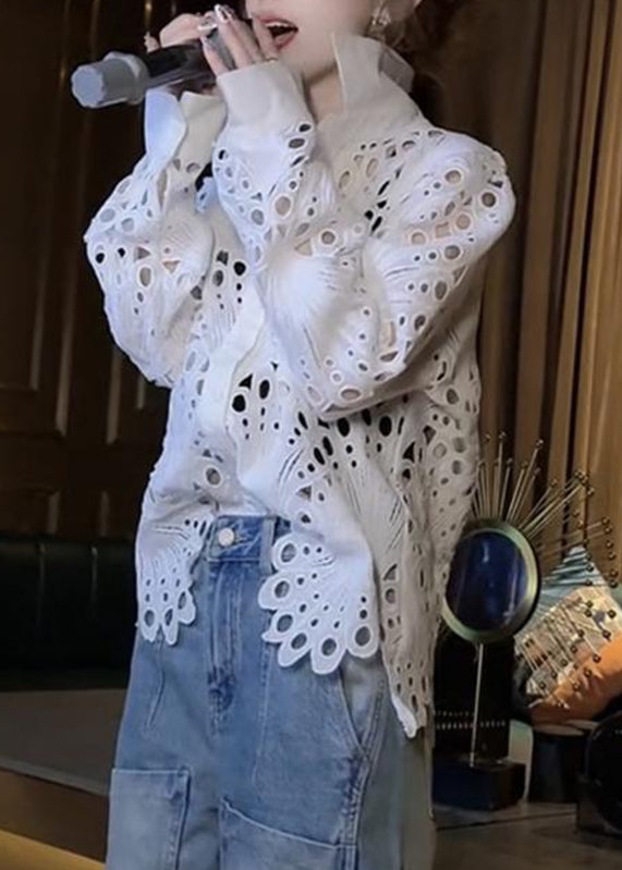 Shirt Out Lace Peter White Spring Hollow Pan Brief Collar FashionChic