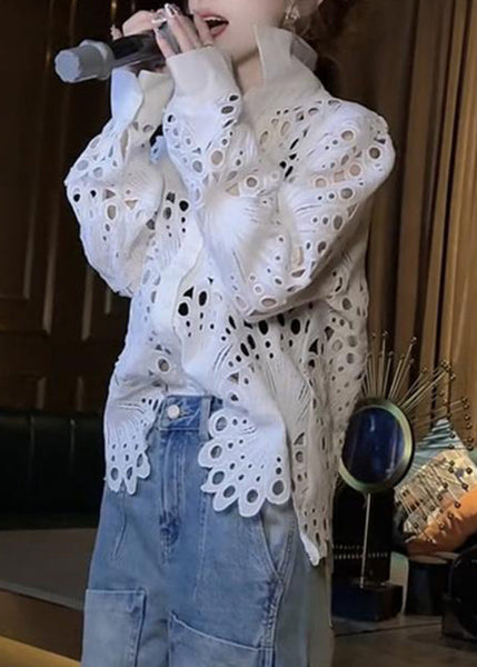 Shirt Out Lace Peter White Spring Hollow Pan Brief Collar FashionChic