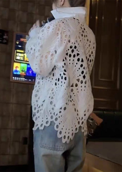 Shirt Out Lace Peter White Spring Hollow Pan Brief Collar FashionChic