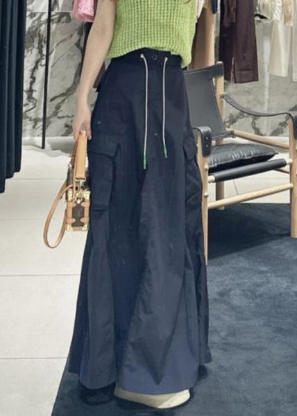 Brief White Pockets Patchwork Elastic Waist Tie Waist Maxi Skirts Summer TR002 MZF-SKTS240727