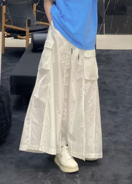 Brief White Pockets Patchwork Elastic Waist Tie Waist Maxi Skirts Summer TR002 MZF-SKTS240727