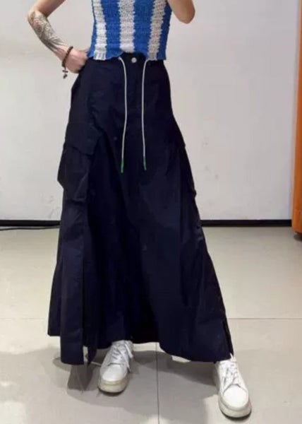 Brief White Pockets Patchwork Elastic Waist Tie Waist Maxi Skirts Summer TR002 MZF-SKTS240727