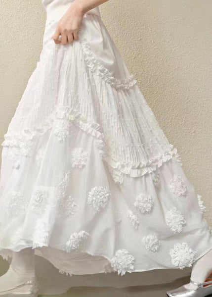 White Waist Maxi Brief Ruffled Elastic Patchwork Skirt FashionChic