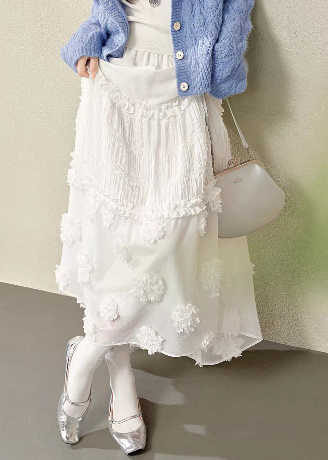 White Waist Maxi Brief Ruffled Elastic Patchwork Skirt FashionChic
