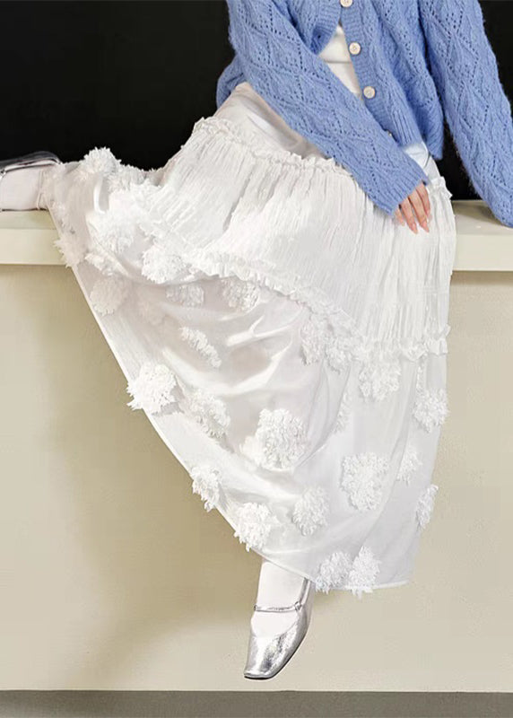 White Waist Maxi Brief Ruffled Elastic Patchwork Skirt FashionChic