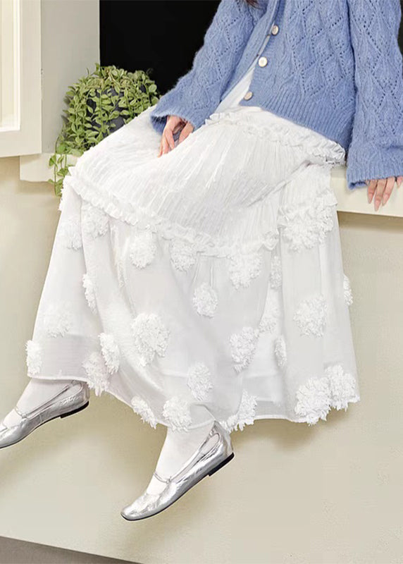 White Waist Maxi Brief Ruffled Elastic Patchwork Skirt FashionChic