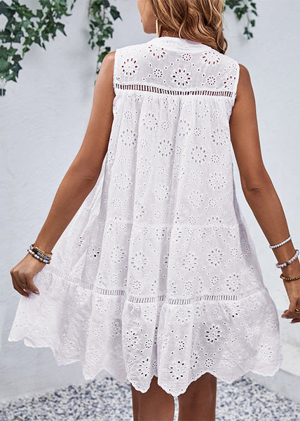 Summer Stand Mid Out Dress Hollow Brief Collar White FashionChic