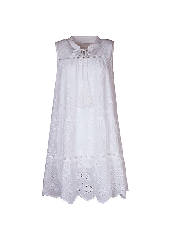 Summer Stand Mid Out Dress Hollow Brief Collar White FashionChic