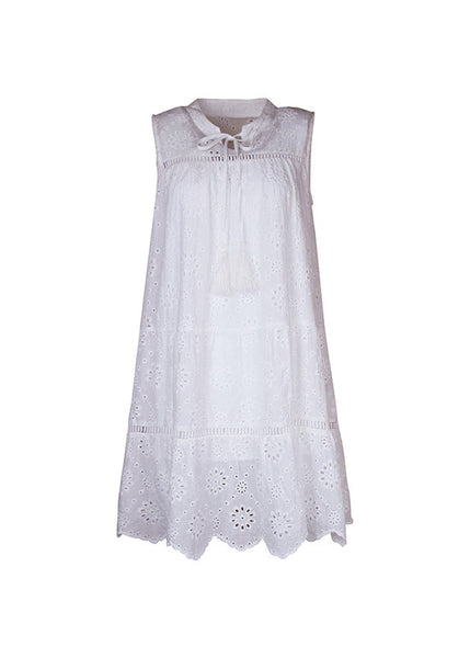 Summer Stand Mid Out Dress Hollow Brief Collar White FashionChic