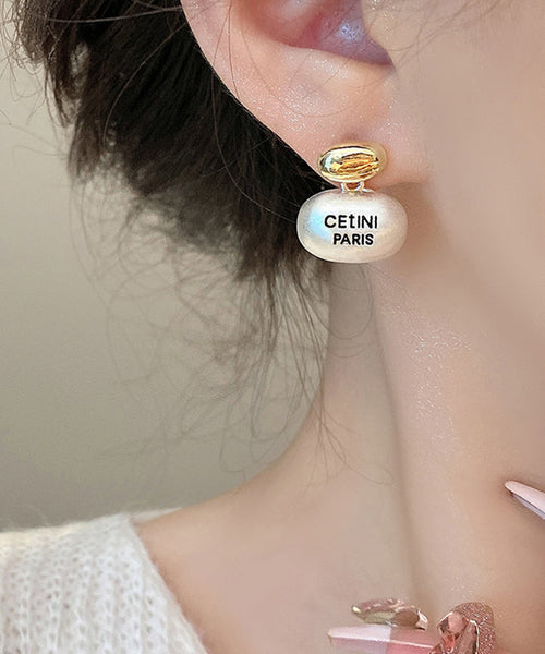 Brief White Sterling Silver Alloy Golden Bean Stud Earrings PO034 JEW-EAR240729