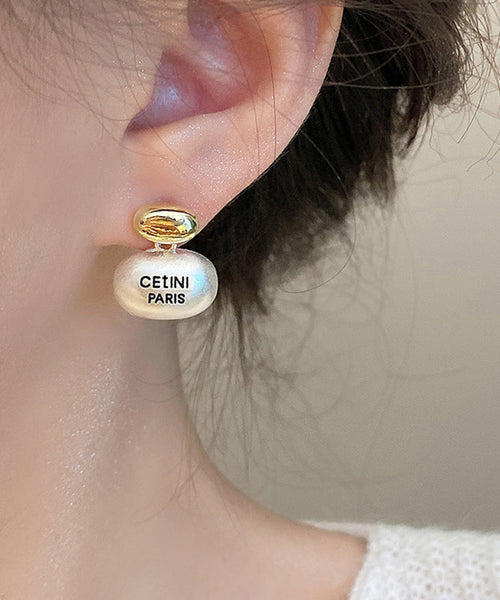 Brief White Sterling Silver Alloy Golden Bean Stud Earrings PO034 JEW-EAR240729