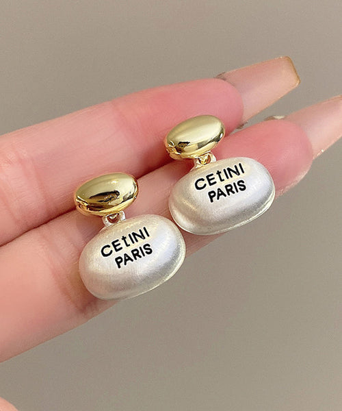 Brief White Sterling Silver Alloy Golden Bean Stud Earrings PO034 JEW-EAR240729