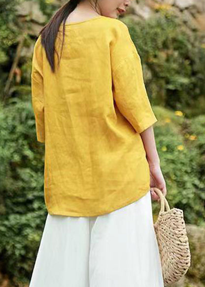 Brief Yellow V Neck Tops Half Sleeve GH1083 Ada Fashion