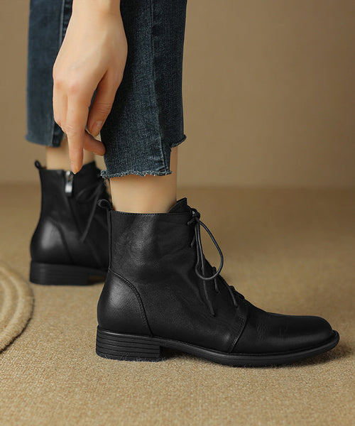 Brown Boots Chunky Cowhide Leather Fashion Splicing Cross Strap AP1025 shoe-XZ240905