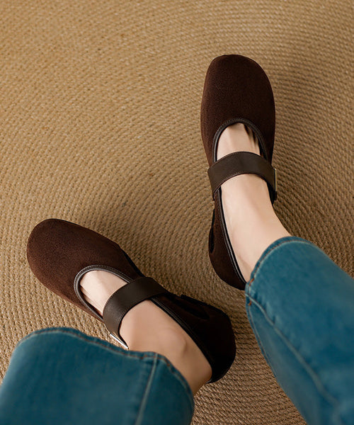 Strap Brown Suede Shoes Women Buckle Wedge Splicing FashionChic