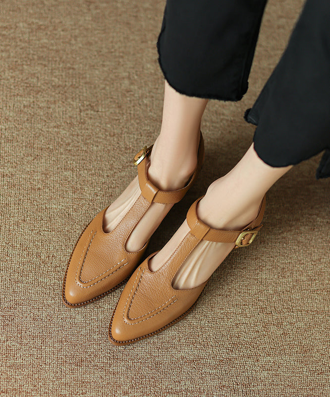 Brown Chunky Sheepskin Simple Splicing Sandals Hollow Out Pointed Toe AP1015 shoe-LX240905