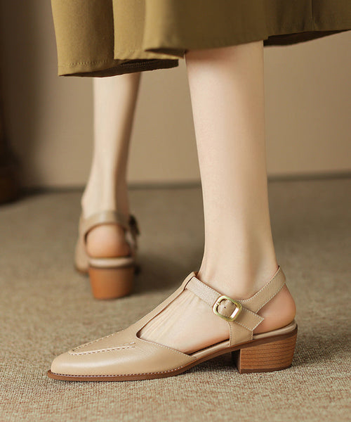 Brown Chunky Sheepskin Simple Splicing Sandals Hollow Out Pointed Toe AP1015 shoe-LX240905