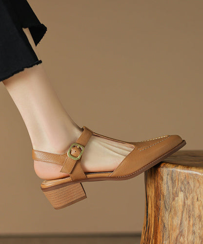 Brown Chunky Sheepskin Simple Splicing Sandals Hollow Out Pointed Toe AP1015 shoe-LX240905