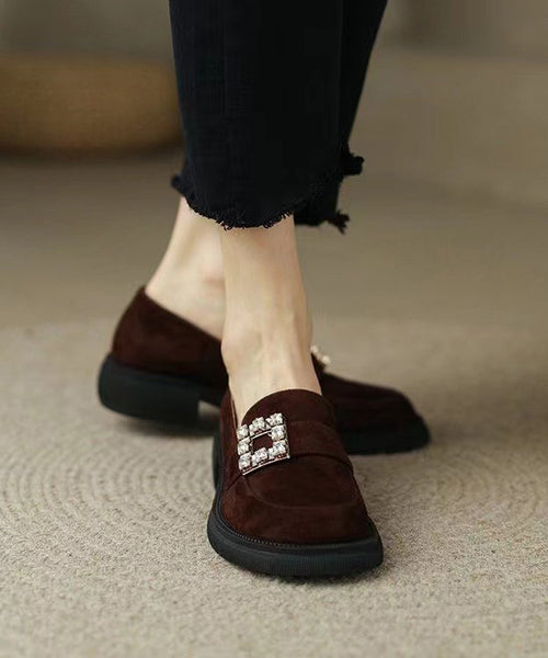 Brown Chunky Suede Casual Zircon Splicing Loafer Shoes TE019 ABC