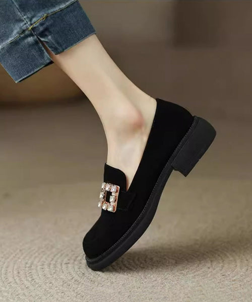 Brown Chunky Suede Casual Zircon Splicing Loafer Shoes TE019 ABC