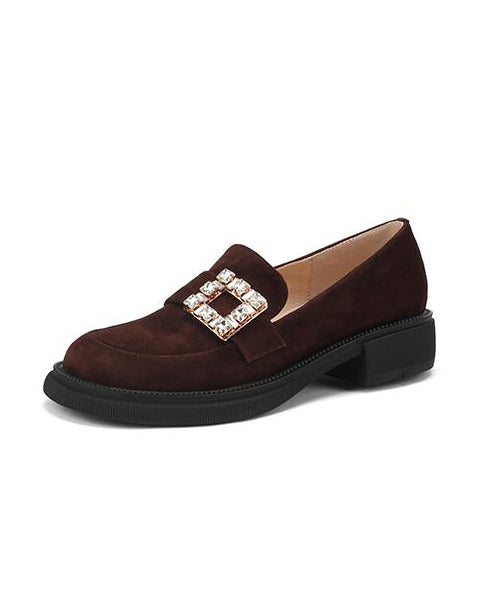 Brown Chunky Suede Casual Zircon Splicing Loafer Shoes TE019 ABC
