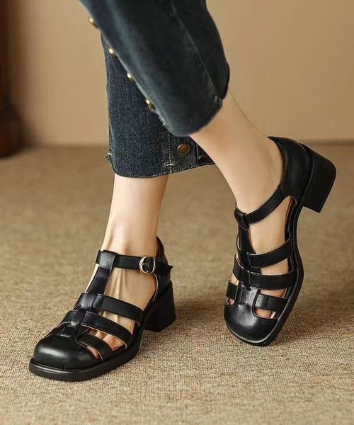 Brown Classy Splicing Chunky Heel Hollow Out Sandals XC1057 Ada Fashion