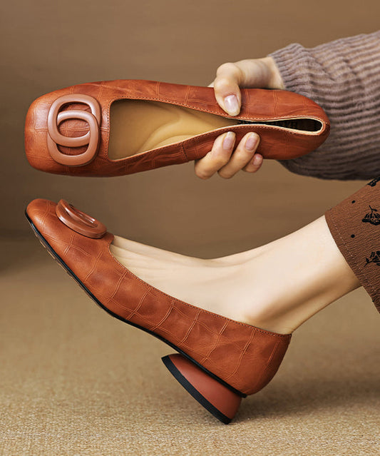 Penny Splicing Comfy Loafers Brown Leather Cowhide FashionChic